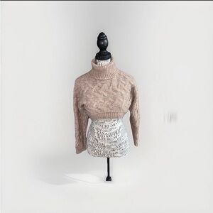 Zara Brown Cable Knit Turtleneck Sweater